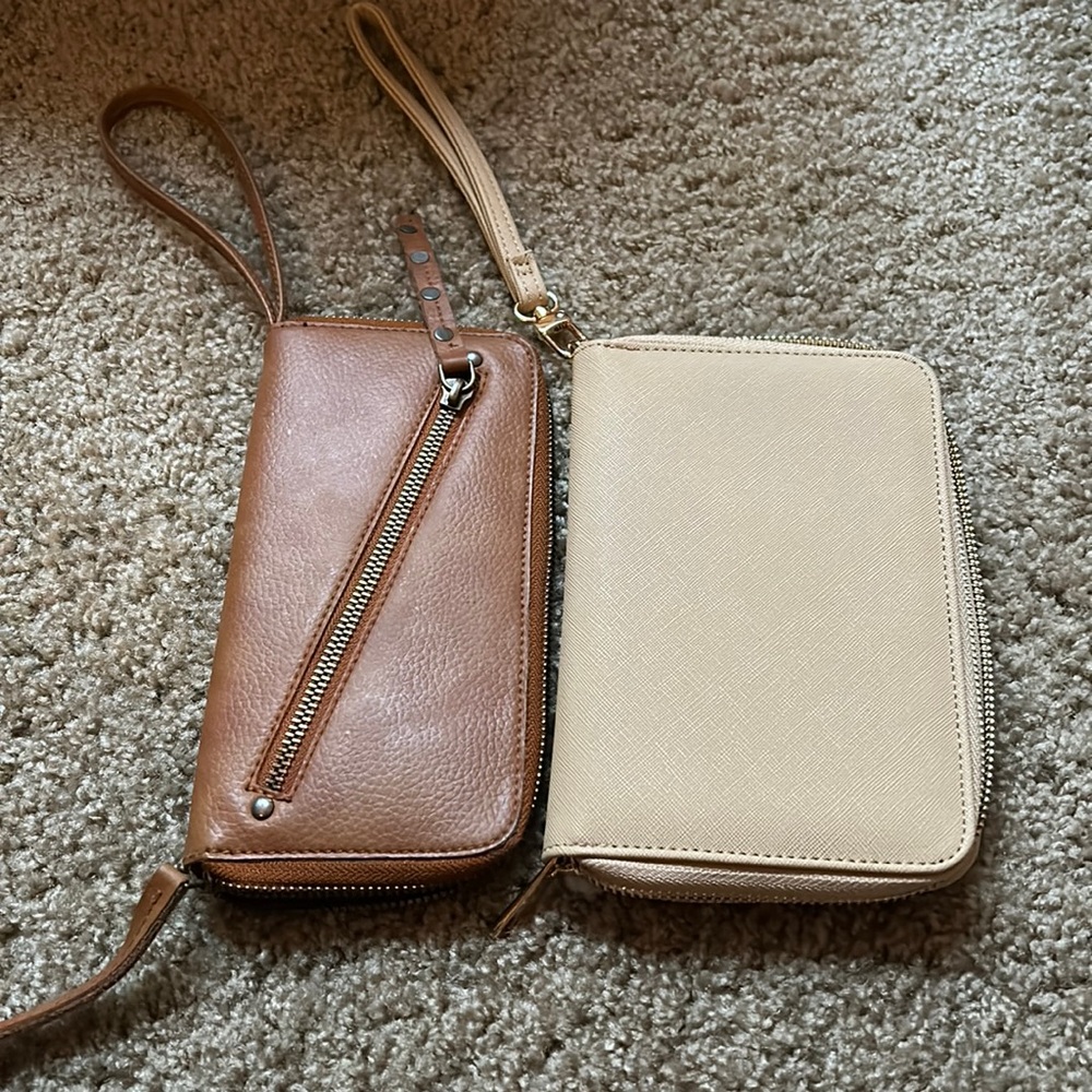 Set of Free People brown vegan leather wallet AND Lost + Wander passport holder